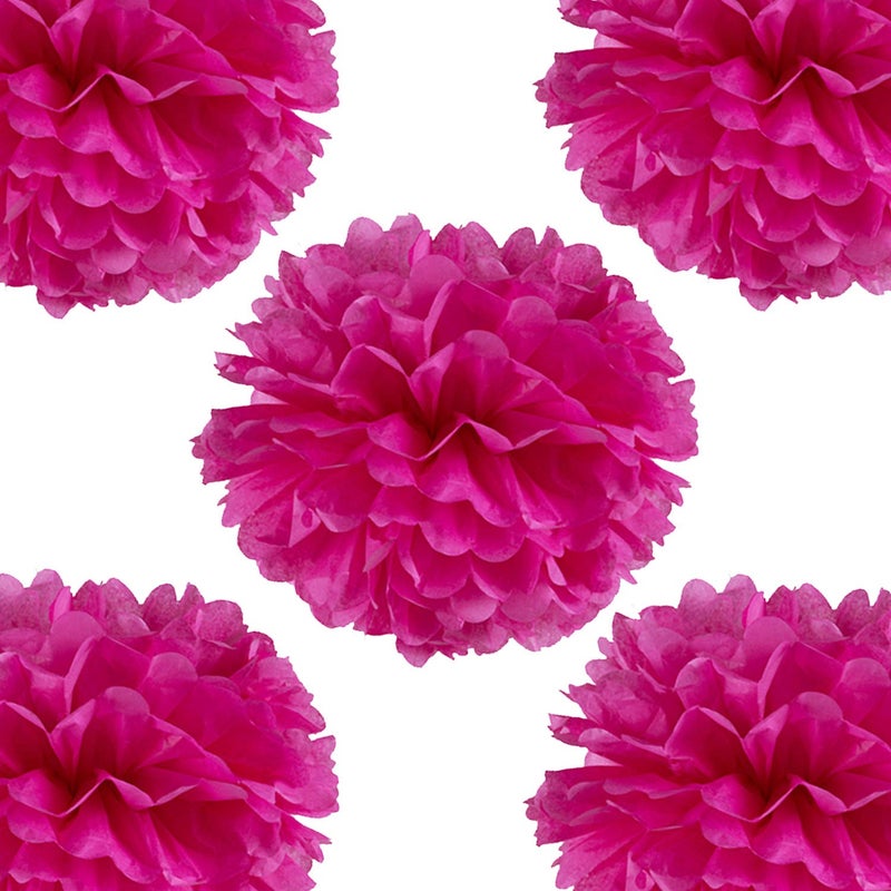 Adeer 14" Hot Pink Tissue Pom Poms DIY Decorative Paper Flowers for Baby Shower Nursery Birthday Party Wedding Backdrop Home Outdoor Hanging Decorations, Pack of 10 - Image 1